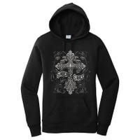 Saved By Grace Christian Graphic Design Gothic Cross Women's Pullover Hoodie