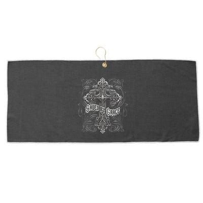 Saved By Grace Christian Graphic Design Gothic Cross Large Microfiber Waffle Golf Towel