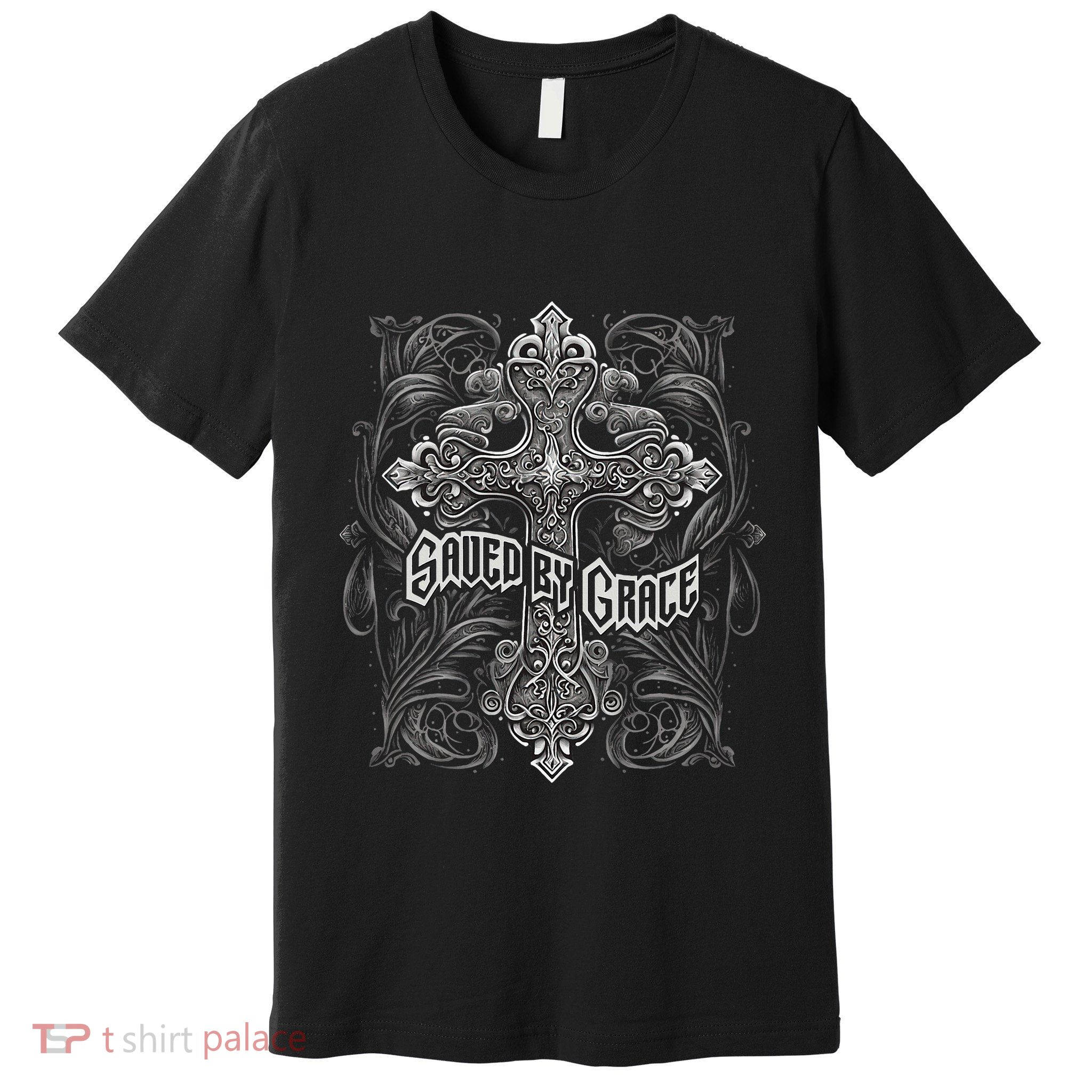 Saved By Grace Christian Graphic Design Gothic Cross Premium T-Shirt