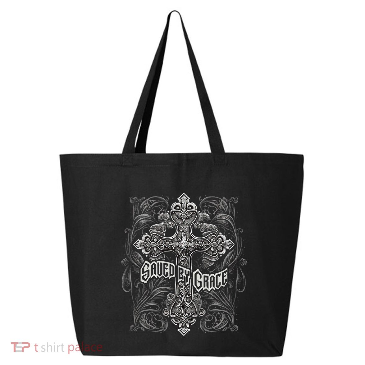 Saved By Grace Christian Graphic Design Gothic Cross 25L Jumbo Tote