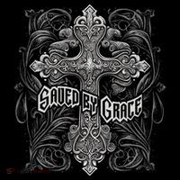 Saved By Grace Christian Graphic Design Gothic Cross Pom Pom 12in Knit Beanie