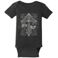 Saved By Grace Christian Graphic Design Gothic Cross Baby Bodysuit