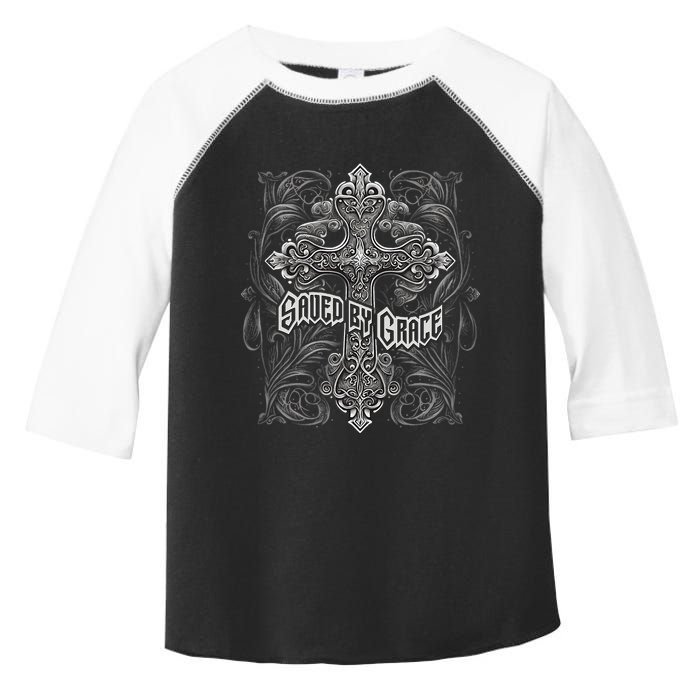Saved By Grace Christian Graphic Design Gothic Cross Toddler Fine Jersey T-Shirt