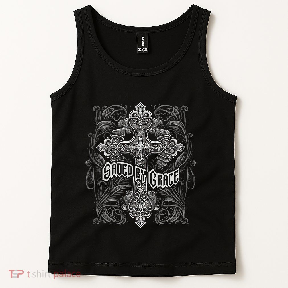Saved By Grace Christian Graphic Design Gothic Cross Tank Top