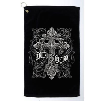 Saved By Grace Christian Graphic Design Gothic Cross Golf Towel