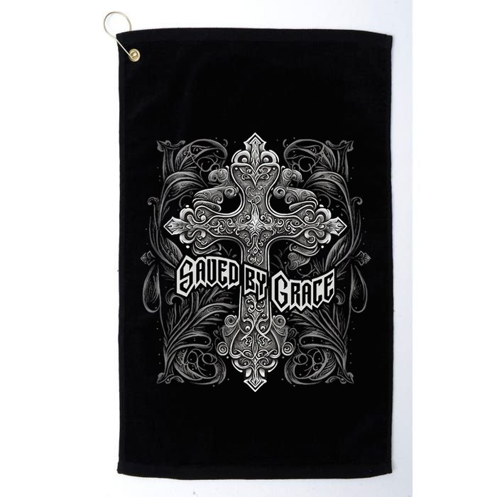 Saved By Grace Christian Graphic Design Gothic Cross Golf Towel