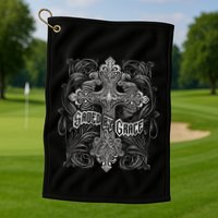 Saved By Grace Christian Graphic Design Gothic Cross Golf Towel