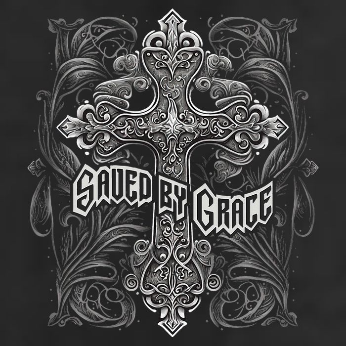 Saved By Grace Christian Graphic Design Gothic Cross Golf Towel