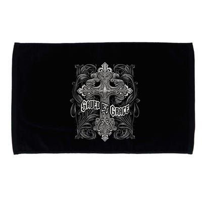 Saved By Grace Christian Graphic Design Gothic Cross Microfiber Hand Towel