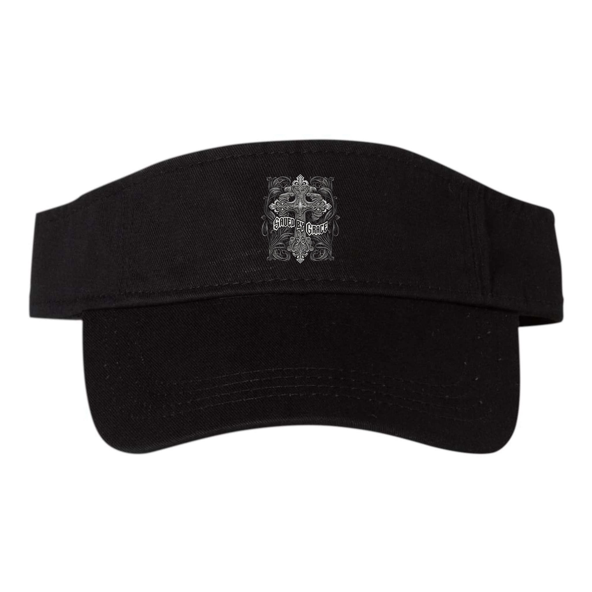 Saved By Grace Christian Graphic Design Gothic Cross Visor