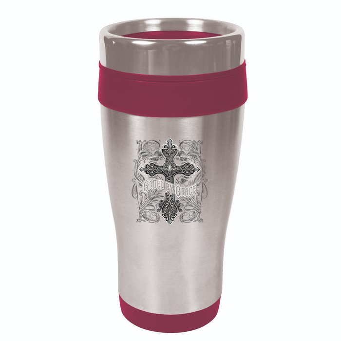 Saved By Grace Christian Graphic Design Gothic Cross 16oz Travel Tumbler