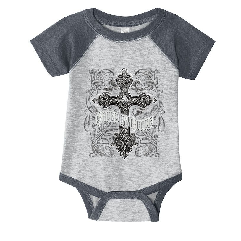 Saved By Grace Christian Graphic Design Gothic Cross Infant Baby Jersey Bodysuit