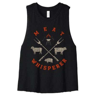 Smoked Bbq Grilling Meat Smoking Meat Whisperer Barbecue Women's Racerback Cropped Tank