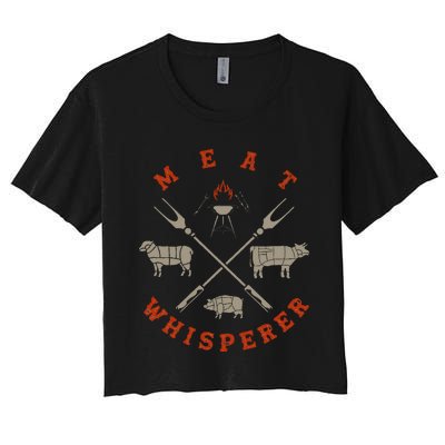 Smoked Bbq Grilling Meat Smoking Meat Whisperer Barbecue Women's Crop Top Tee