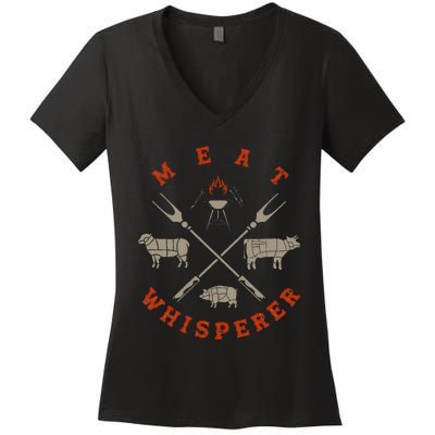 Smoked Bbq Grilling Meat Smoking Meat Whisperer Barbecue Women's V-Neck T-Shirt