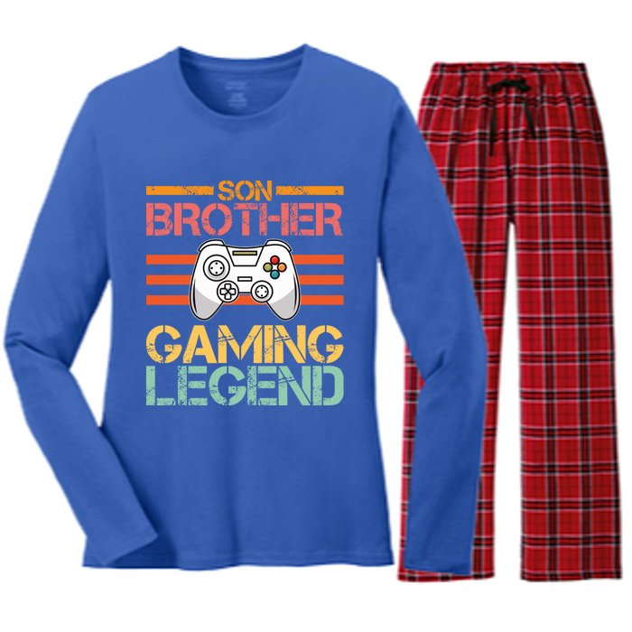 Son Brother Gaming Legend Gamer Family Gaming Brothers Gift Women's Long Sleeve Flannel Pajama Set 