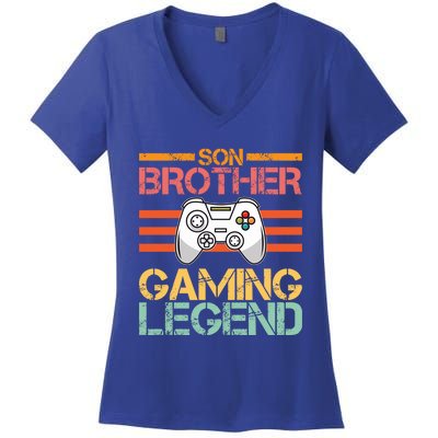 Son Brother Gaming Legend Gamer Family Gaming Brothers Gift Women's V-Neck T-Shirt