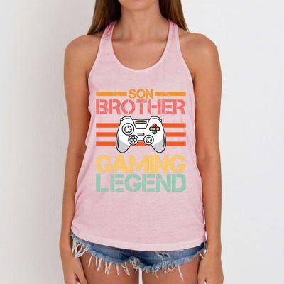 Son Brother Gaming Legend Gamer Family Gaming Brothers Gift Women's Knotted Racerback Tank