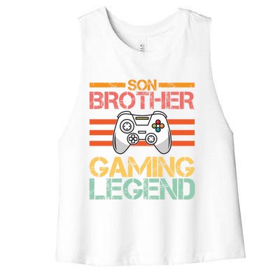 Son Brother Gaming Legend Gamer Family Gaming Brothers Gift Women's Racerback Cropped Tank