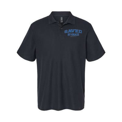 Saved by Grace Blue Athletic Christian Faith Ephesians 28-9  Softstyle Adult Sport Polo