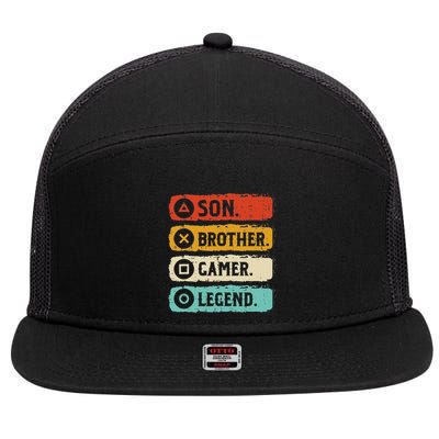 Son Brother Gamer Legend Retro Gaming 7 Panel Mesh Trucker Snapback Hat