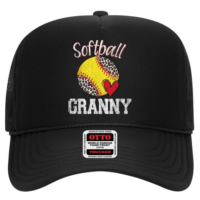 Softball Baseball Granny Leopard Mothers Day Gifts High Crown Mesh Back Trucker Hat