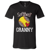 Softball Baseball Granny Leopard Mothers Day Gifts V-Neck T-Shirt