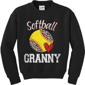 Softball Baseball Granny Leopard Mothers Day Gifts Kids Sweatshirt