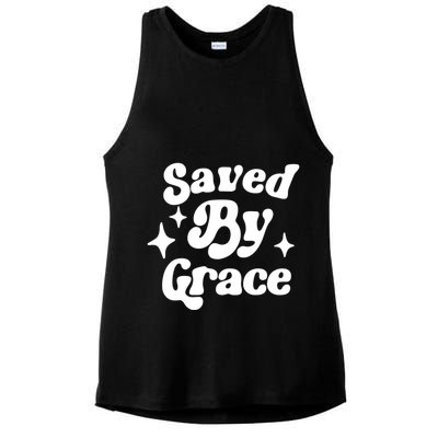 Saved By Grace Motivational Christian Retro Ladies PosiCharge Tri-Blend Wicking Tank