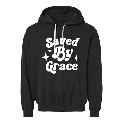 Saved By Grace Motivational Christian Retro Garment-Dyed Fleece Hoodie