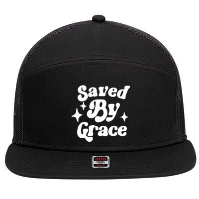 Saved By Grace Motivational Christian Retro 7 Panel Mesh Trucker Snapback Hat