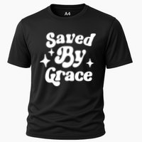 Saved By Grace Motivational Christian Retro Cooling Performance Crew T-Shirt