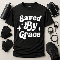 Saved By Grace Motivational Christian Retro Cooling Performance Crew T-Shirt