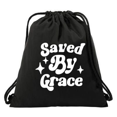 Saved By Grace Motivational Christian Retro Drawstring Bag
