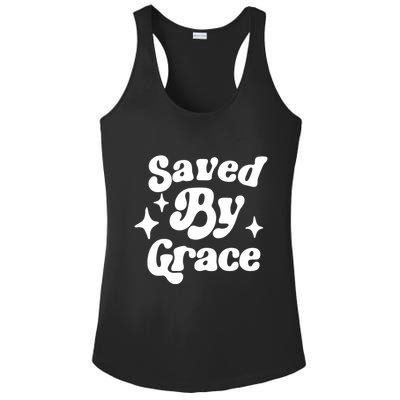 Saved By Grace Motivational Christian Retro Ladies PosiCharge Competitor Racerback Tank