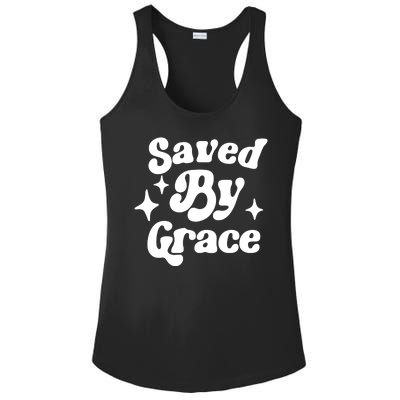 Saved By Grace Motivational Christian Retro Ladies PosiCharge Competitor Racerback Tank