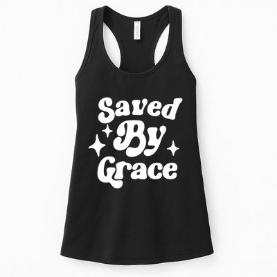 Saved By Grace Motivational Christian Retro Womens Tank Top
