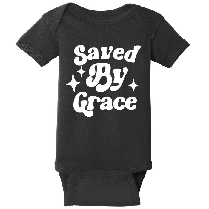 Saved By Grace Motivational Christian Retro Baby Bodysuit