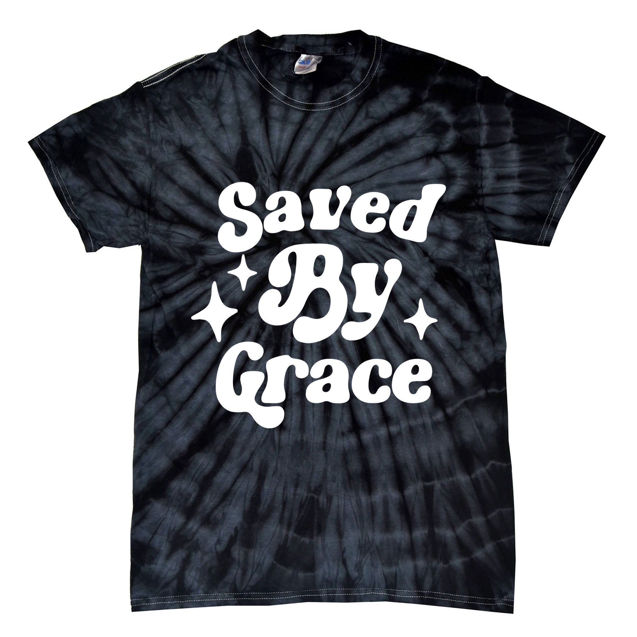 Saved By Grace Motivational Christian Retro Tie-Dye T-Shirt