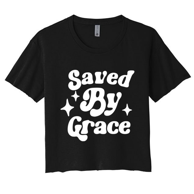Saved By Grace Motivational Christian Retro Crop Top