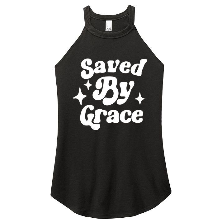 Saved By Grace Motivational Christian Retro Women's Perfect Tri Rocker Tank