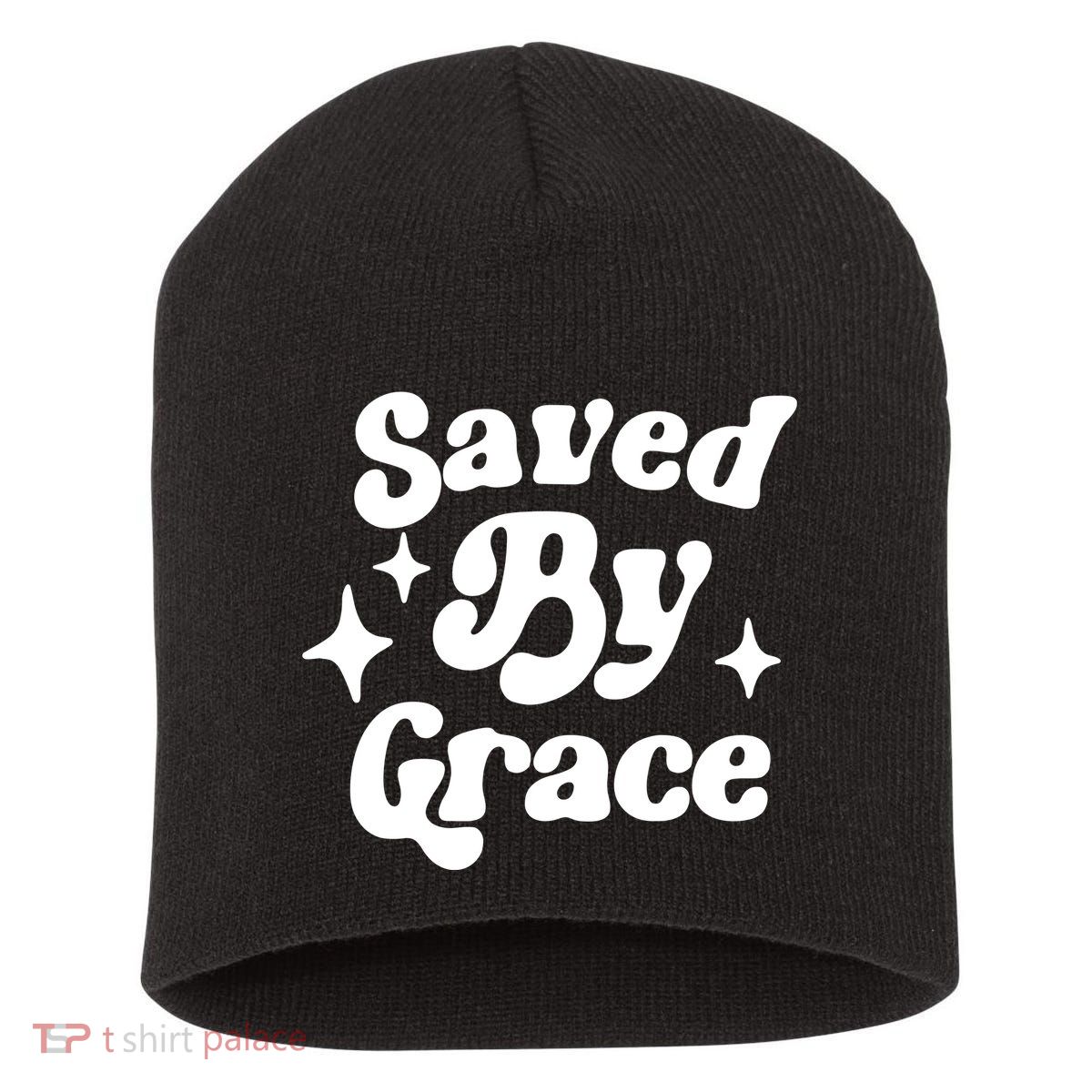 Saved By Grace Motivational Christian Retro Short Acrylic Beanie