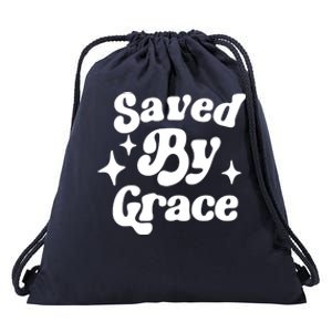 Saved By Grace Motivational Christian Retro Drawstring Bag