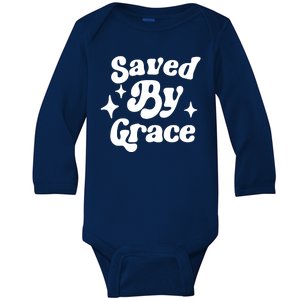 Saved By Grace Motivational Christian Retro Baby Long Sleeve Bodysuit