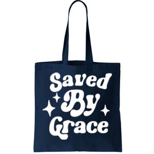 Saved By Grace Motivational Christian Retro Tote Bag