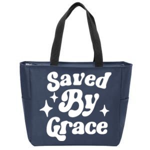 Saved By Grace Motivational Christian Retro Zip Tote Bag