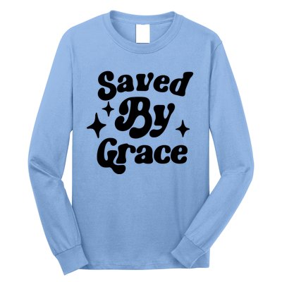 Saved By Grace Motivational Christian Retro Long Sleeve Shirt