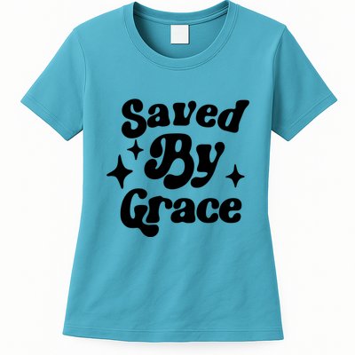 Saved By Grace Motivational Christian Retro Womens T-Shirt