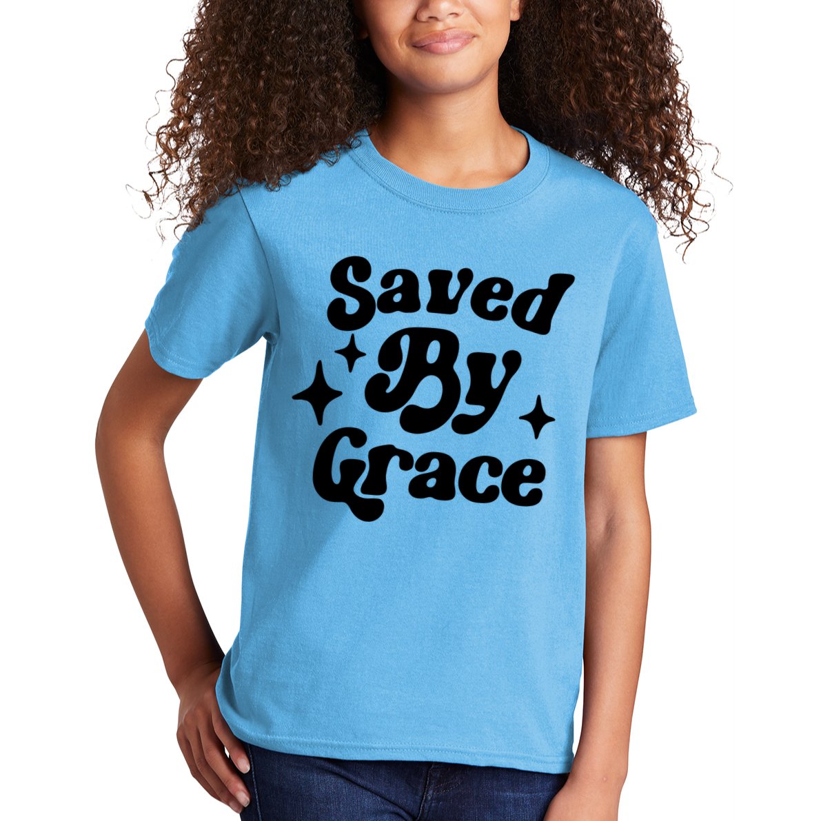 Saved By Grace Motivational Christian Retro Kids T-Shirt