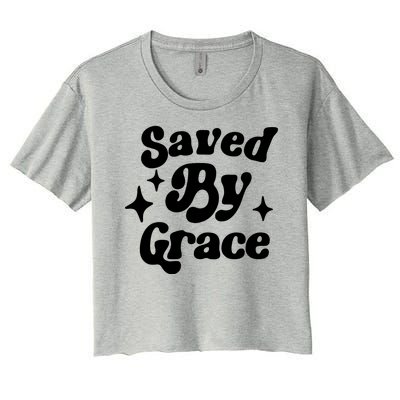 Saved By Grace Motivational Christian Retro Women's Crop Top Tee